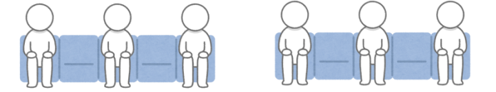 劇所の椅子に1席空けて座る人達のイラスト